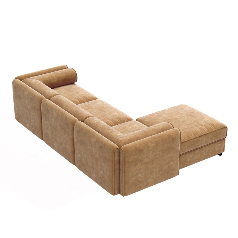 Élégant canapé avec siège de rangement et repose-pieds, canapé en L à 3 places, Chameau