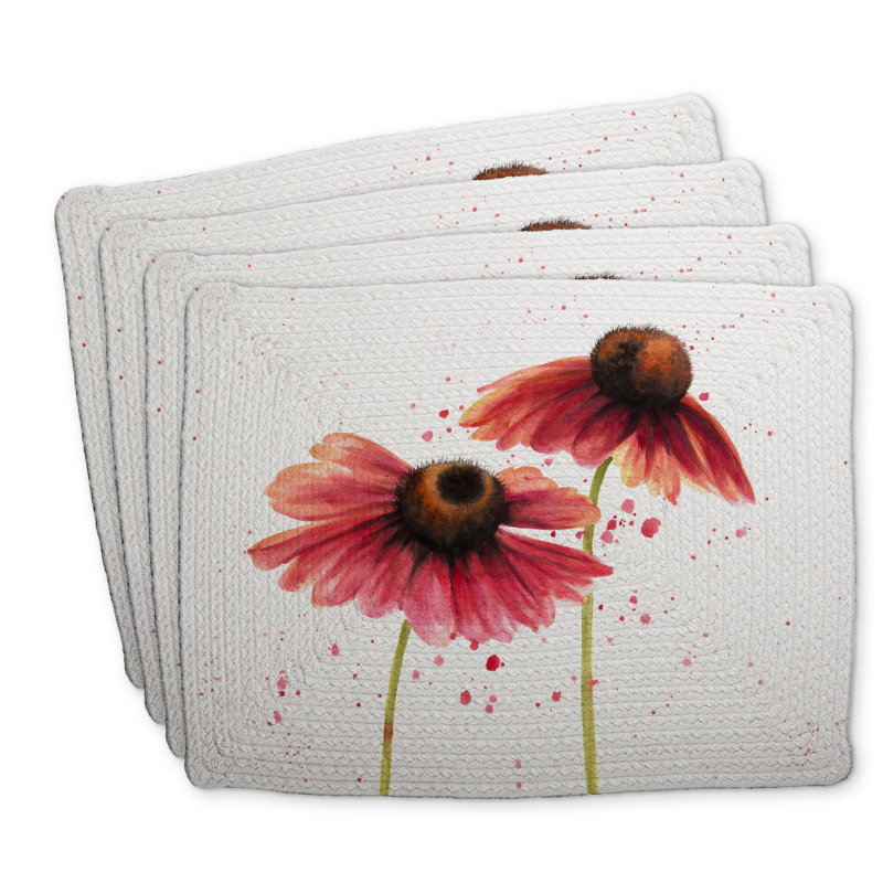 Braided Polyester Placemats Set of 4 - Two Pink Daisies Decor