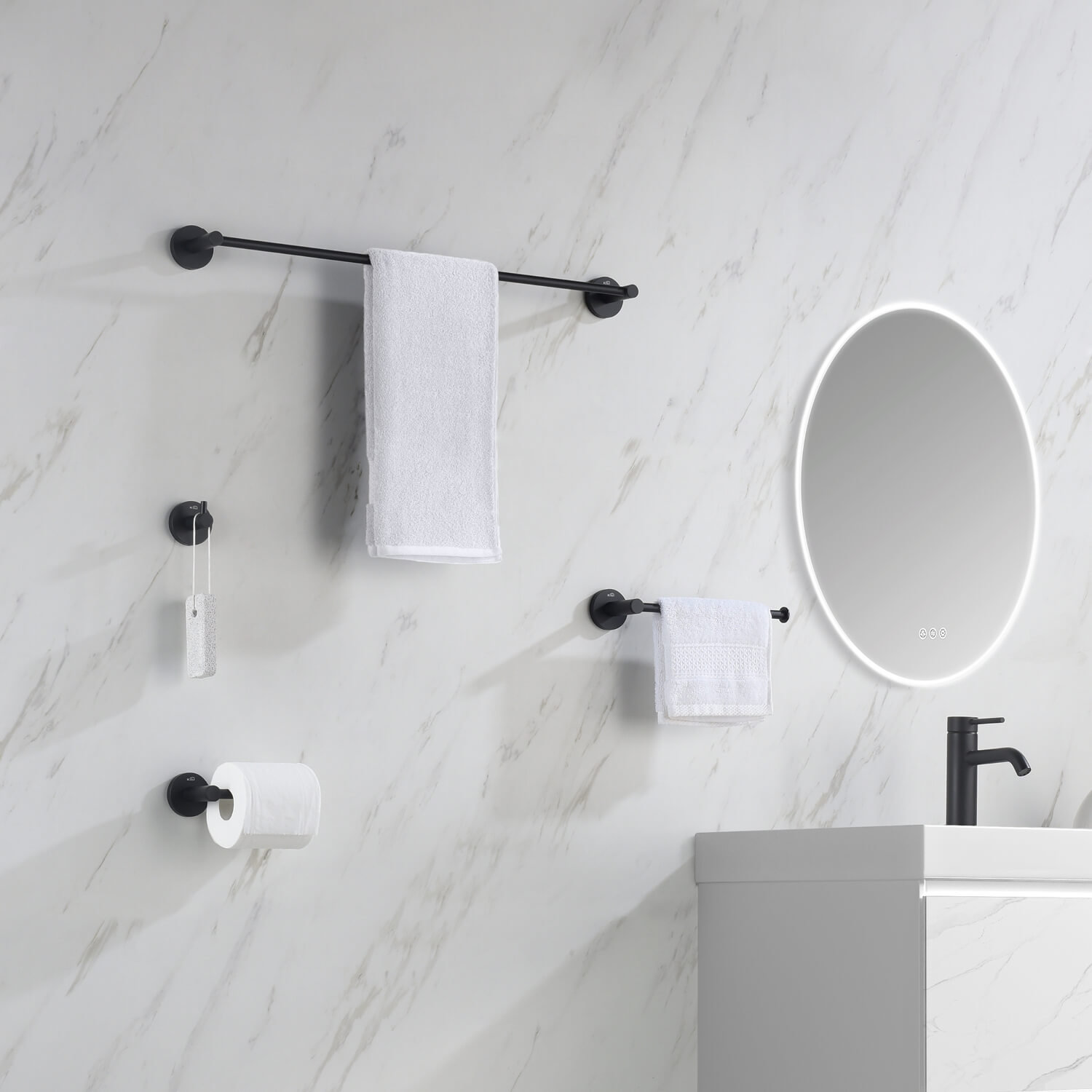 Circular 4-Piece Bathroom Hardware Set, Matte Black