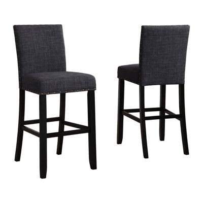 Of 2 Fabric Stools In Grey - Hardwood, Nailhead Trim, 44"h, 30"h Seat Height, 23"x16 Stools, 2 Legs, 16"x23