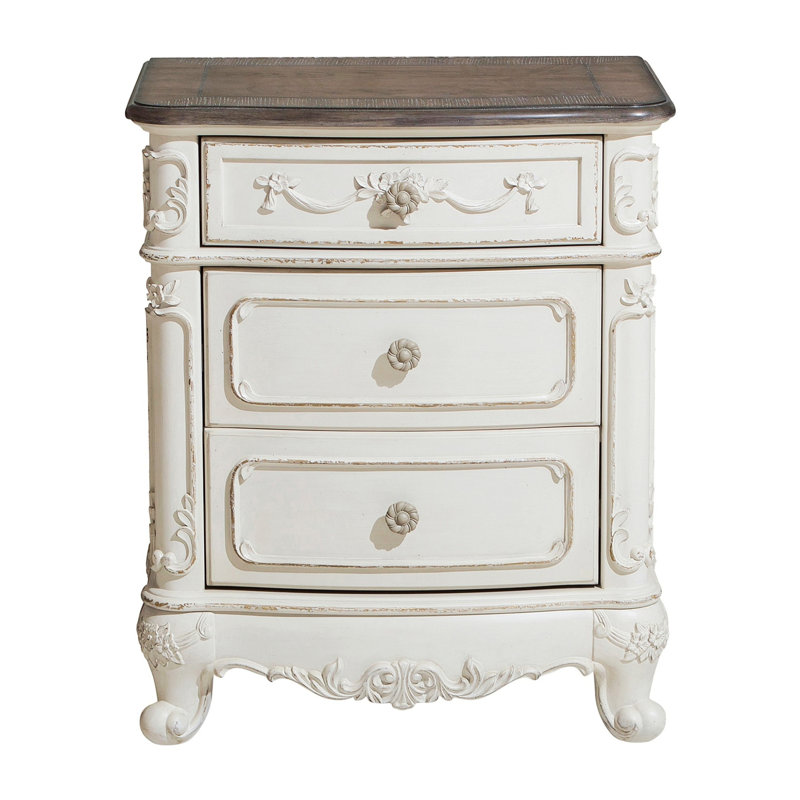 Table de chevet avec 3 tiroirs, table de chevet de chambre à coucher traditionnelle pour la maison