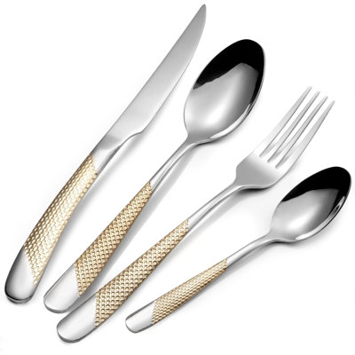 24-Piece Gold Hammered Flatware Set For 6, Premium Stainless Steel Silverware Set With Mirror Polish, Luxury Cutlery Set Includes Forks Knives Spoons, Dishwasher Safe