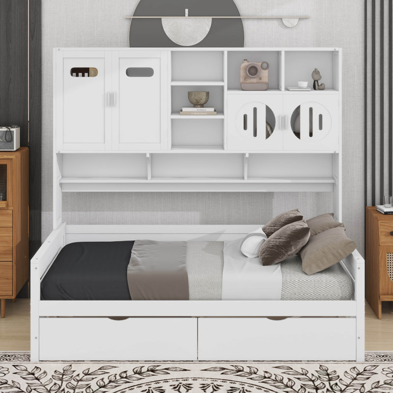 Lit de jour en bois avec tiroirs, Lit simple, Blanc
