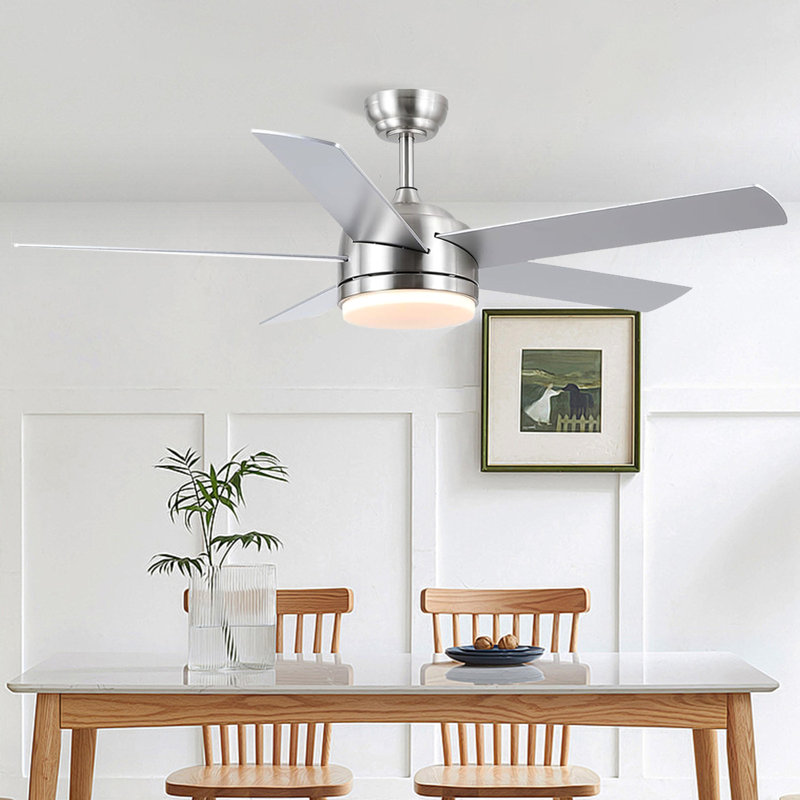 46" 5-blade Modern Ceiling Fan With Lights And Remote Control, Nickel