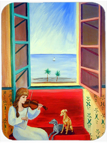 Greyhounds italien de la caroline italienne avec maman et planche à découper en verre violin
