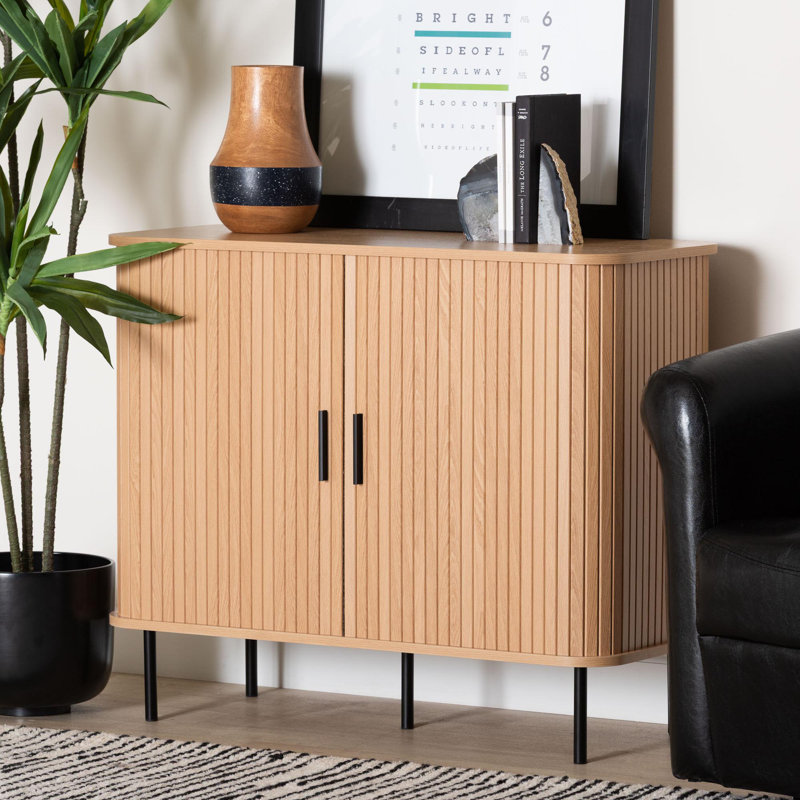 Armoire de rangement en bois cannelé Baxton Studio Lucia - Mid-Century, H 29,5 po x l 35,4 po x P 15,7 po