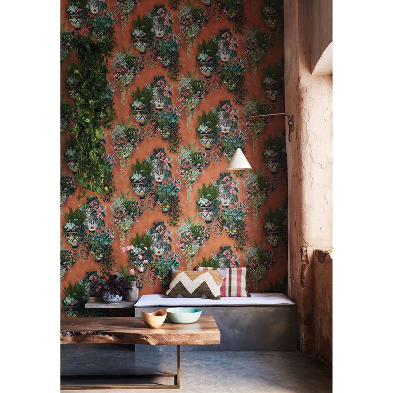 Seville Floral Wallpaper Roll, Ivory/Green/Pink