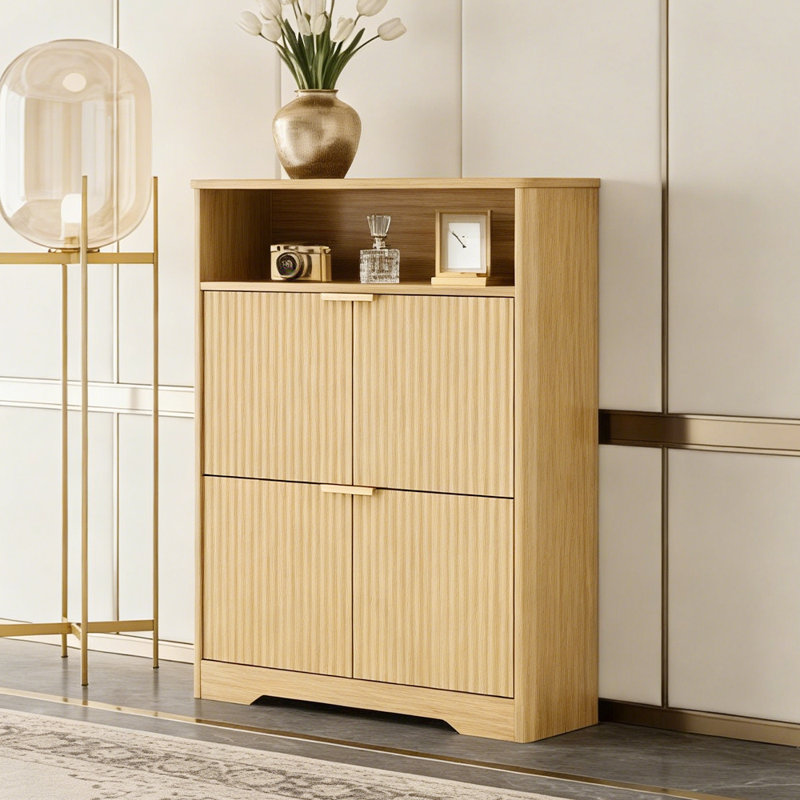 Armoire à chaussures cachée avec 2 tiroirs rabattables, organisateur de rangement de chaussures autoportant pour vestibule, armoire à chaussures dissimulée mince pour vestibule d'entrée de maison