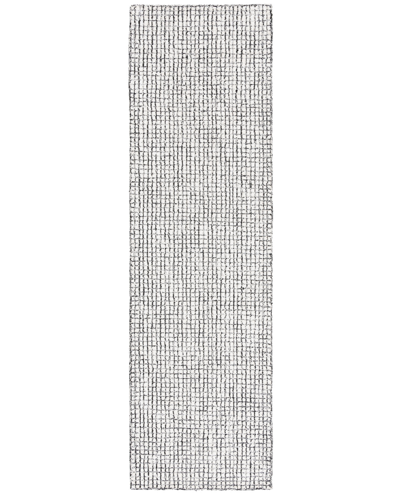 Rowe Ivory Black Hand-Tufted Checkered Rug, Runner 2'3" x 8'