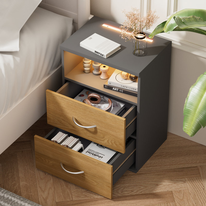 Deneem 39cm W MDF/particle Board Bedside Table, Wood/Grey