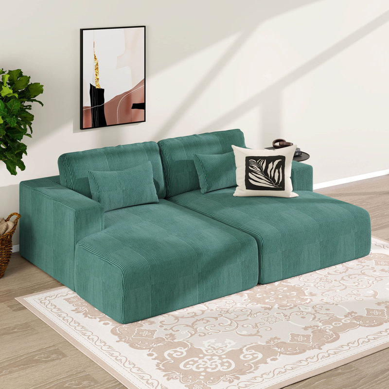 Canapé-lit double 86,6 pouces en velours côtelé avec 2 coussins, canapé-lit pour salon, appartement et bureau, Vert