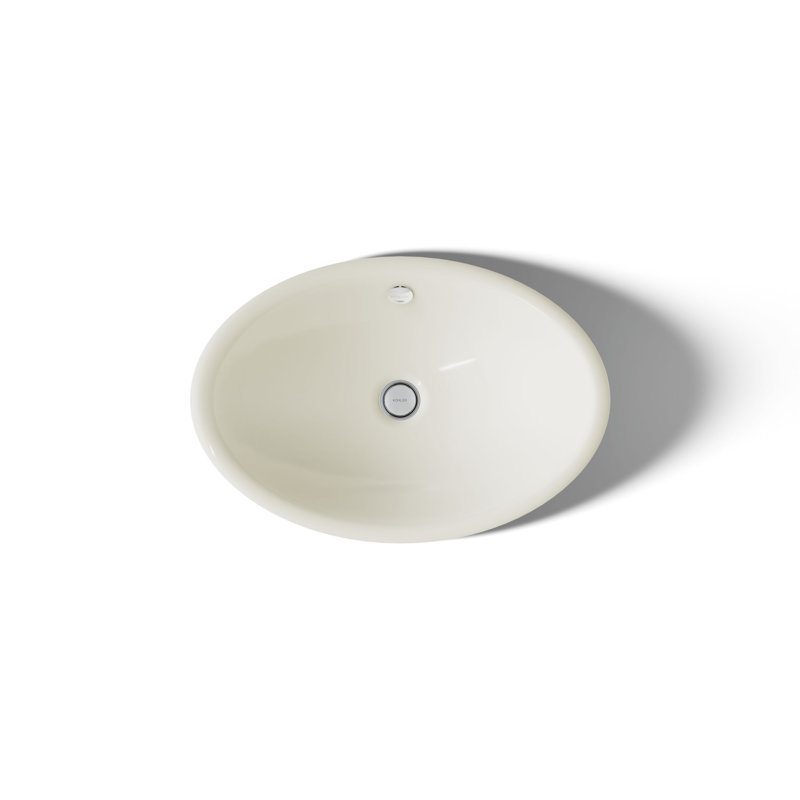 Iron Plains Metal Oval Vessel Bathroom Sink with Overflow, Biscuit