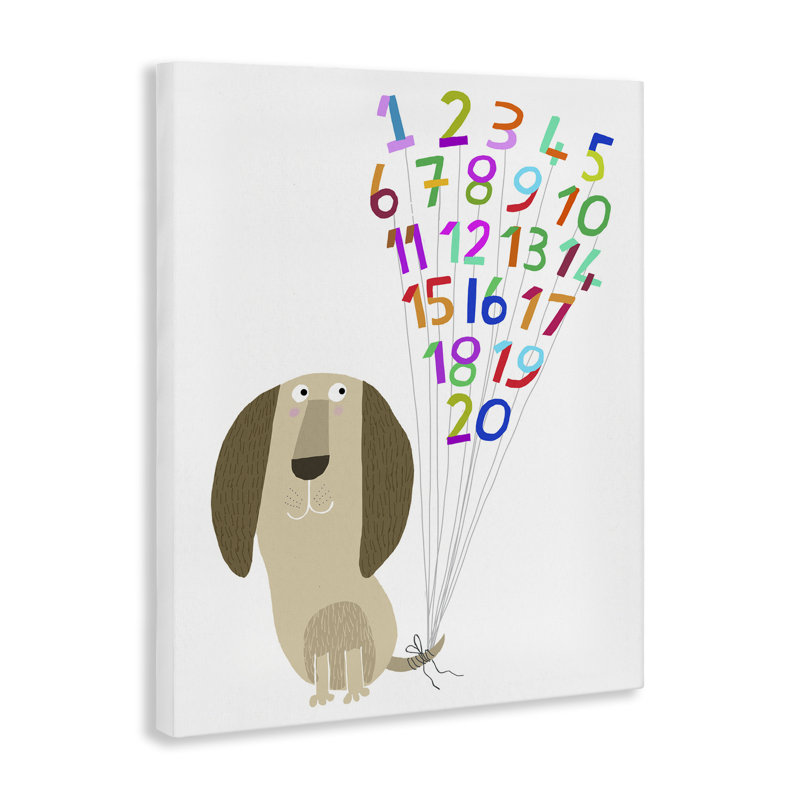 «Dog & Number Ballons», art mural sur toile par Carla Daly, H 30 po x l 24 po