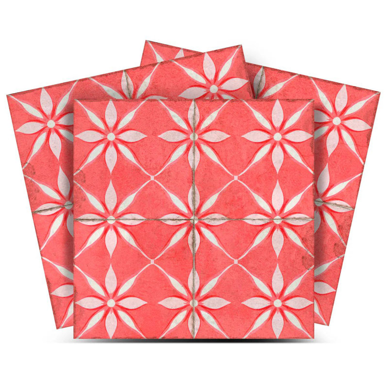 Carreau de mosaïque floral en vinyle 12 po x 12 po, Rouge indien