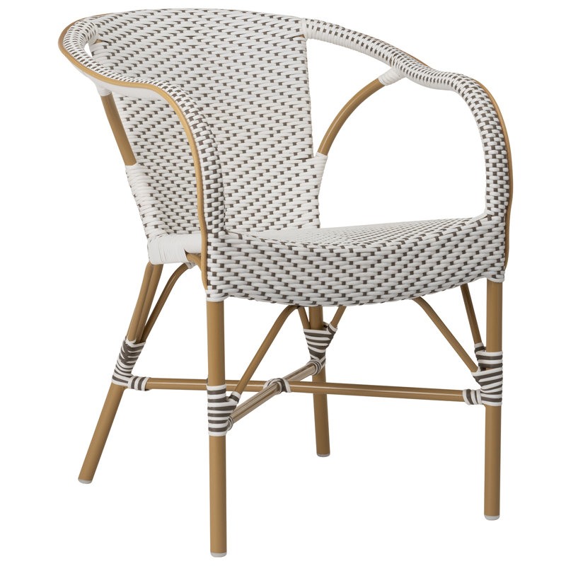 Chaise de salle à manger d'extérieur Madeleine, Blanc amande avec pois cappuccino