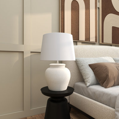 Frasilus Cement Stone Pot Inspired White Table Lamp with Textured Exterior