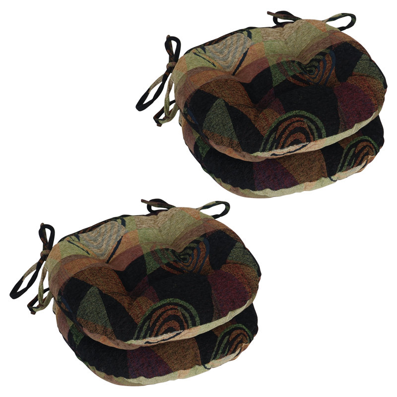 16-Inch Round Jacquard Chenille Tufted Chair Cushions, Brown/Black Abstract