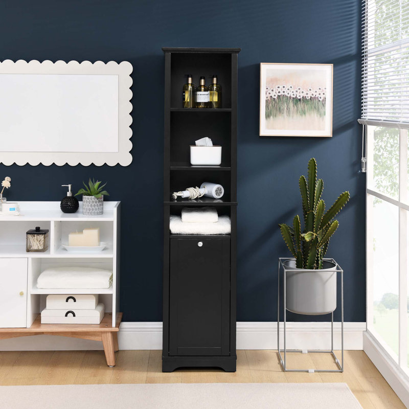 Cabine de rangement de 64 po de hauteur avec 4 tablettes réglables et rangement pour panier à linge, Noir