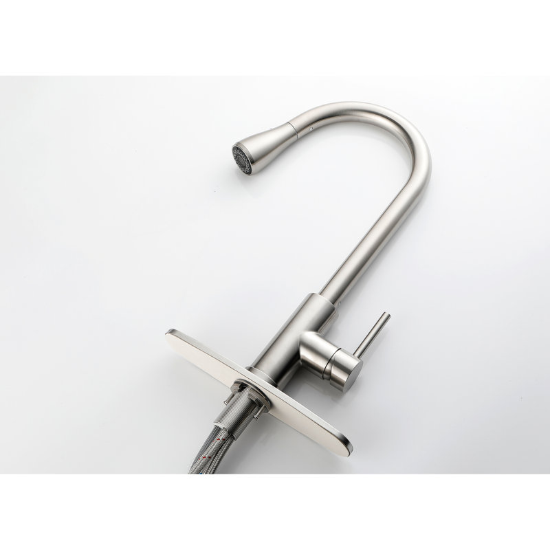 Brushed Nickel Kitchen Faucet With Pull-Down Spray Head, Stainless Steel, 360 Rotation, Practical Single Handle Pull-Out Spray, Rotatable Nozzle, And