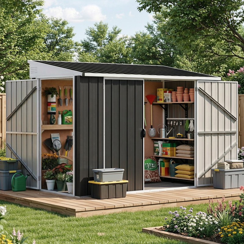 Edrosie Inc X P 6,3 pi D Abri de rangement en métal avec 3 portes
