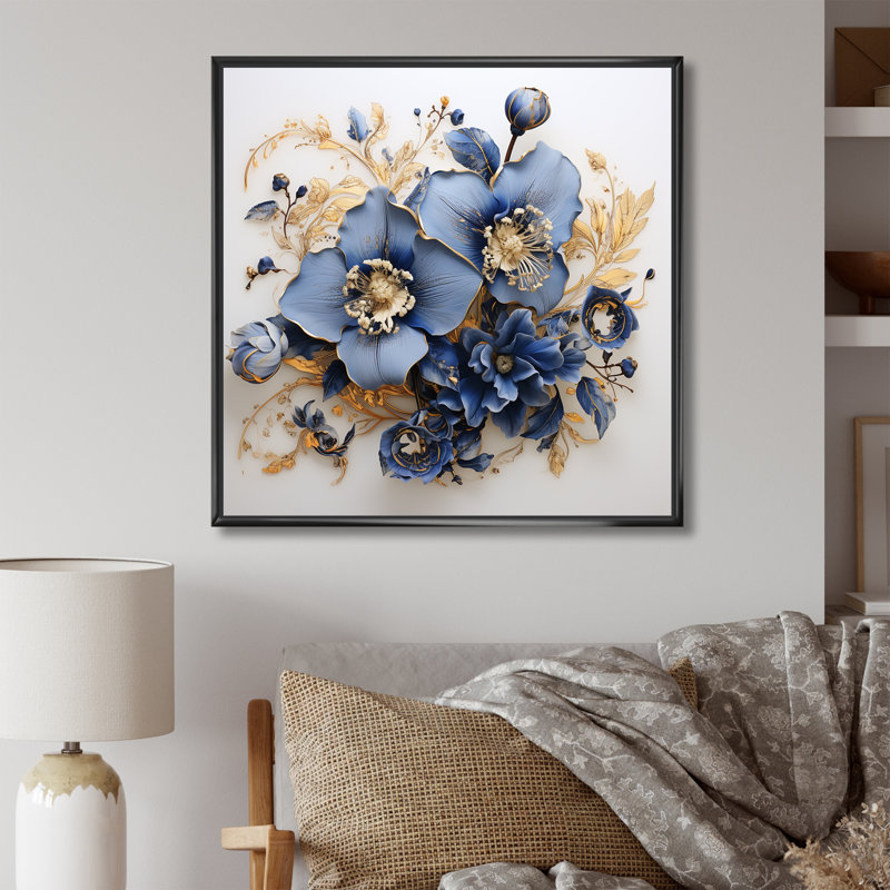 Blue Orchids Whispered Symphony, H 16 po x l 16 po x P 1 po, Cadre flottant noir