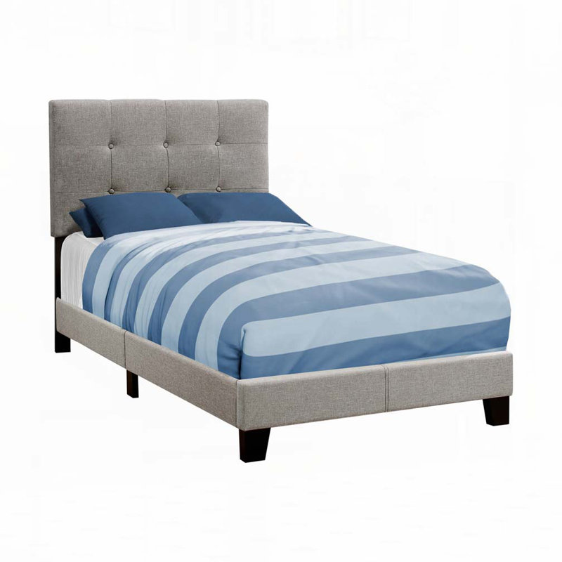 Lit plateforme en tissu d'ameublement, Gris, Lit simple