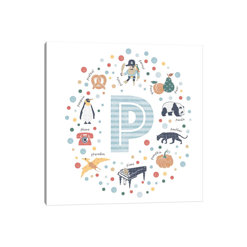 Lettre illustrée P bleue - impression, Toile tendue, Pas de tapis, H 37 po x l 37 po x P 1,5 po