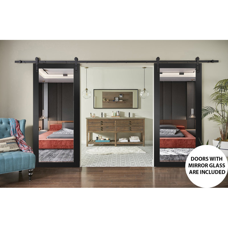 Portes de grange en verre à miroir Lucia, 36 po x 80 po