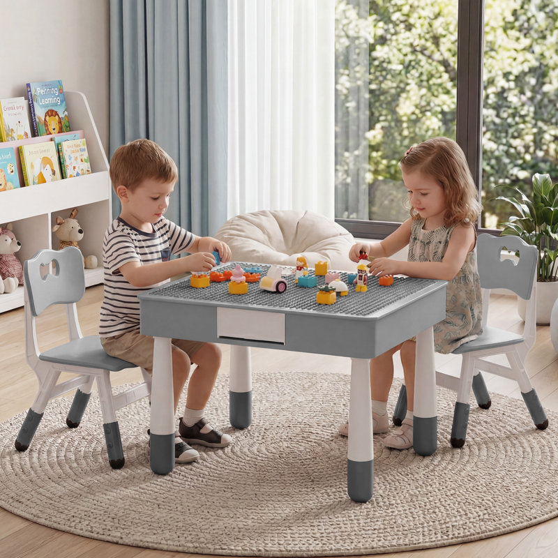 Ensemble de table et de chaises pour enfants 4 en 1, table polyvalente pour tout-petits avec 2 chaises réglables - bloc réversible double face et plateau graffiti - dessiner / lire / dîner / jouer, 3 à 10 ans