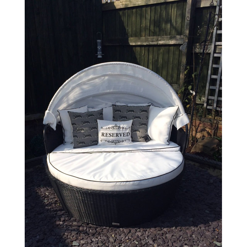 Lillian 148cm Wide Wicker Patio Daybed with Cushions, Black/Vanilla