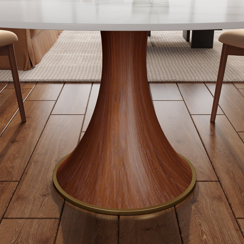 5 - Piece Mid-Century Round Pedestal Kitchen Dining Table Set With 4 Upholstered Chairs, 29.52” H x 47.24” L x 47.24” W