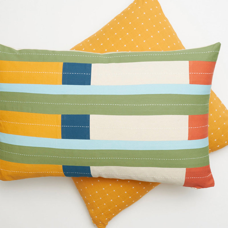 Rectangular Pillow Cover & Insert, Striped, Green/White/Yellow