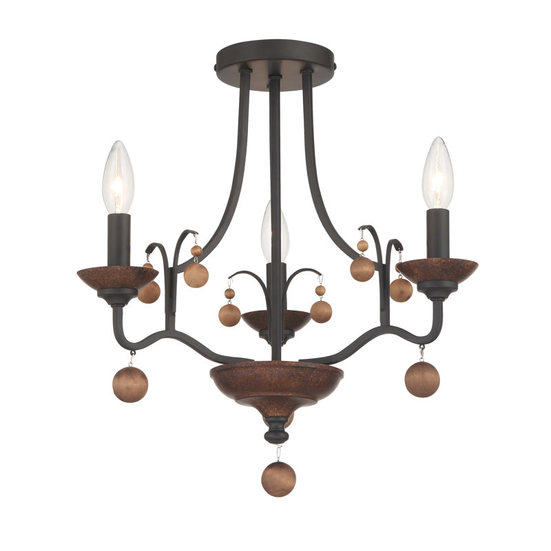Plafonnier semi-encastré Colonial Charm, Bronze de l'Ancien Monde avec noyer