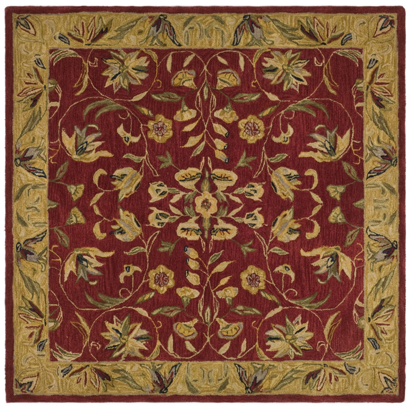 Tapis floral en laine touffeté à la main Bekah, Carré 6 pi