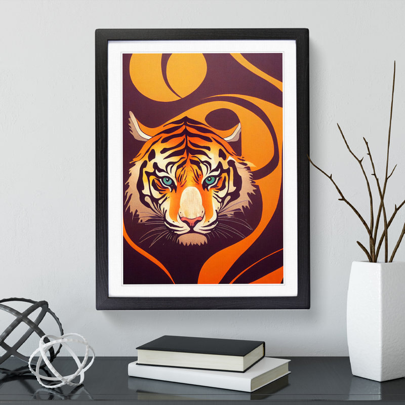XV1022-4875X Unique Tiger Art No.2 Abstract - Print, 66cm H x 48cm W, White, Black Framed