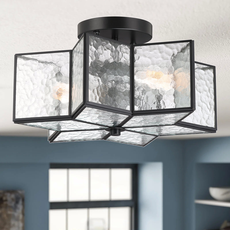 Aireen 2 - Light 41cm Unique/Statement Star Semi Flush Mount Light, Black