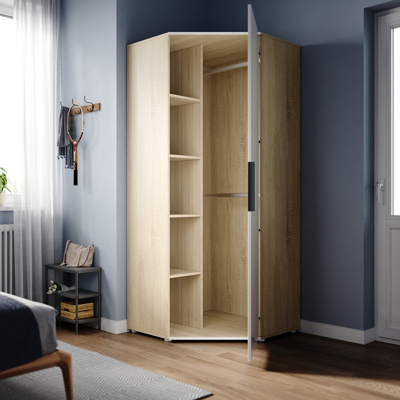 186*80*80CM Modern Simple Corner Wardrobe With High Light UV Door Panel,Solid Wood Style, Black/Oak