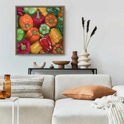 Colorful Peppers Canvas | Red Frame | Home Decor Art