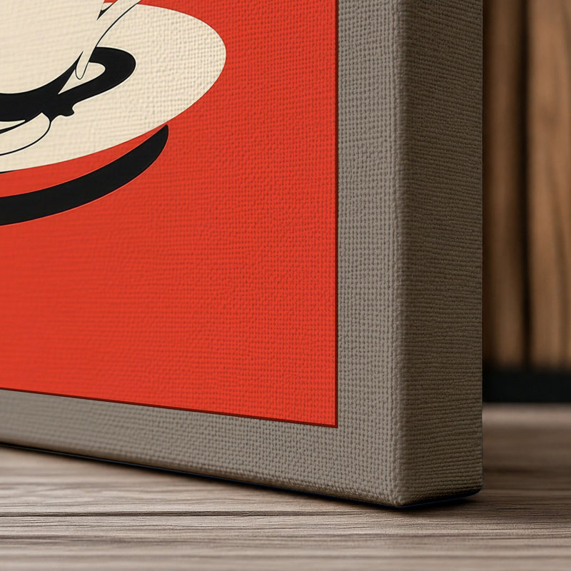 Retro Coffee Cup Mid-Century - Wrapped Canvas, 24x16 - 61.0 x 40.6 cm, Taupe Border