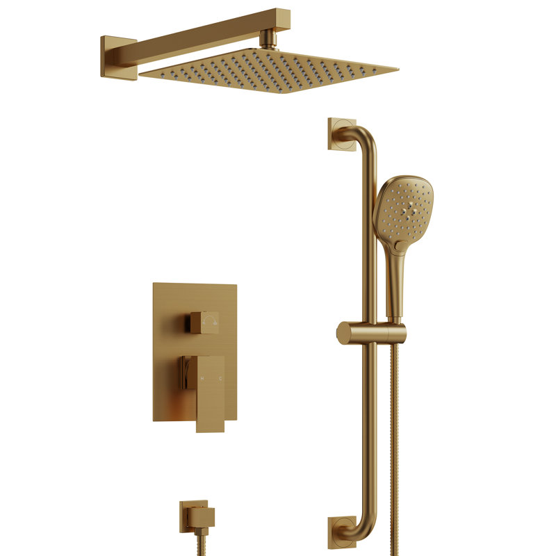  Pressure-Balanced Shower System ,10-Inch Rainfall Shower Faucet with 3-Function Handheld Shower, Brushed Gold