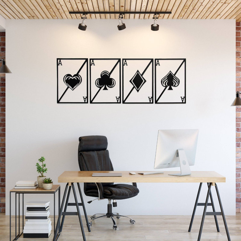 Art mural en métal Quad Aces - cartes de poker, décoration murale de casino - sculpture de cartes de jeu Lucky Aces - Tente de jeu pour homme - pièce de métal industrielle rustique - décoration de thème de soirée casino - cadeau pour les joueurs de