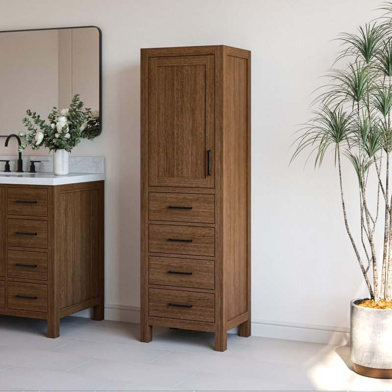 Armoire à linge en bois massif Amariani, Chêne brun