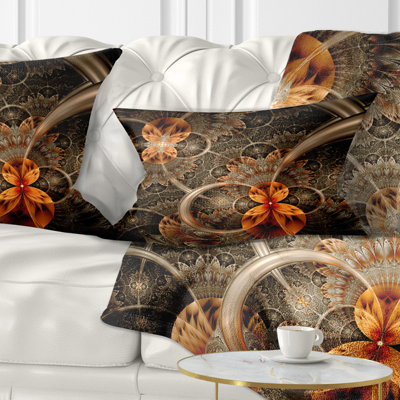 Fleur symétrique orange foncé - coussin imprimé abstrait