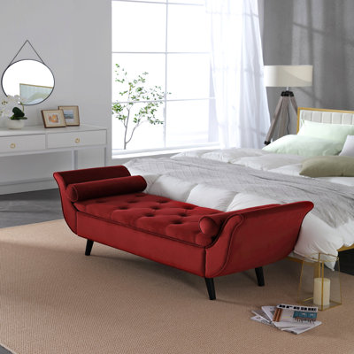 Banc long capitonné rétro de 65 pouces avec repose-pieds en velours avec design rétro classique, repose-pieds de style Mid-Century moderne pour le salon et le vestibule de la chambre à coucher