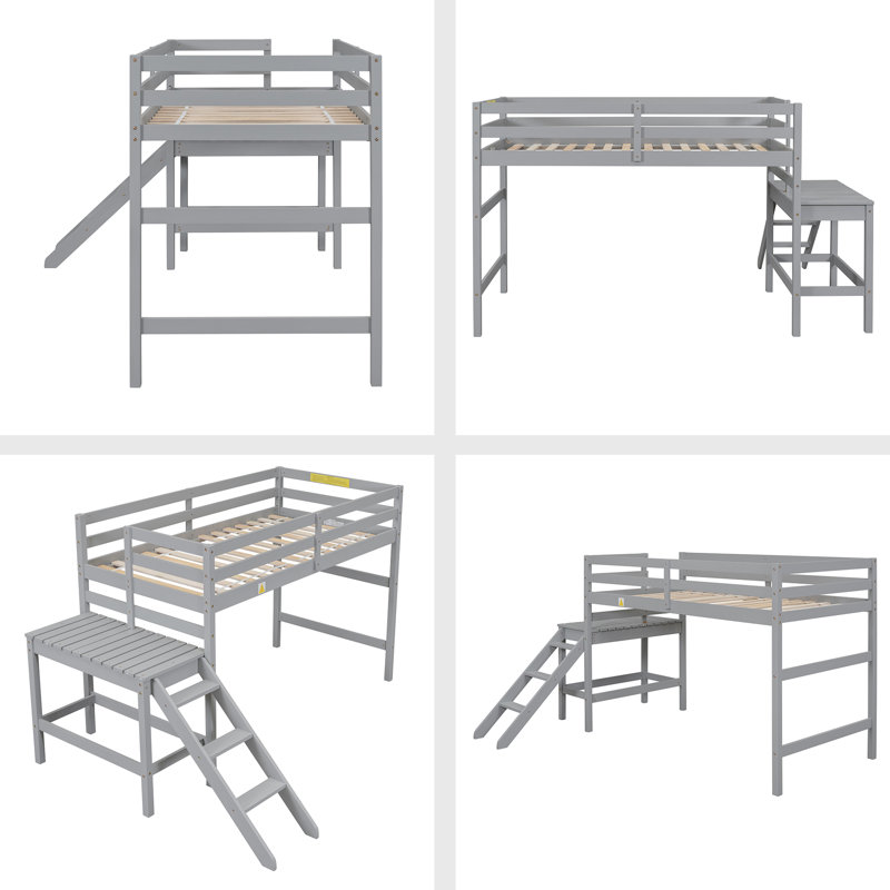 Lit mezzanine simple avec plateforme, échelle, Gris