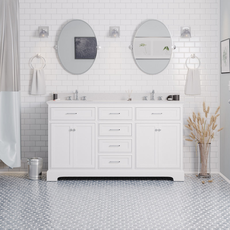 Ensemble de meuble-lavabo double 60 po Ronnie, Blanc, Quartz