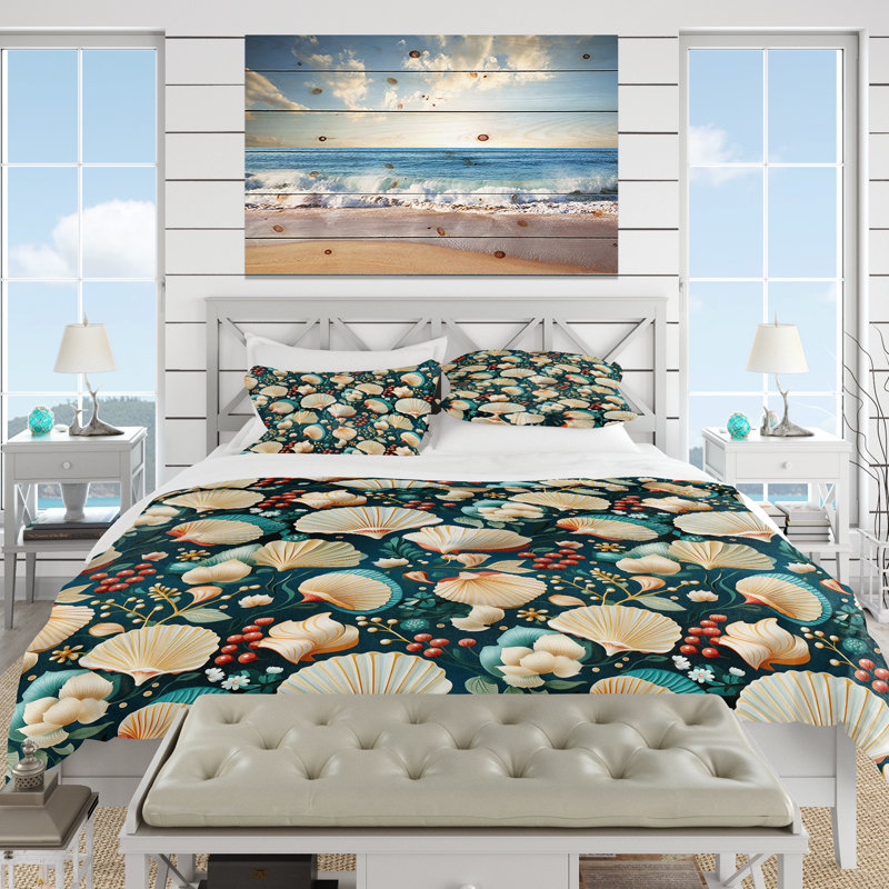 Coastal Seashells Coastal Pattern I Abstract Duvet Cover, King Duvet Cover + 2 King Shams
