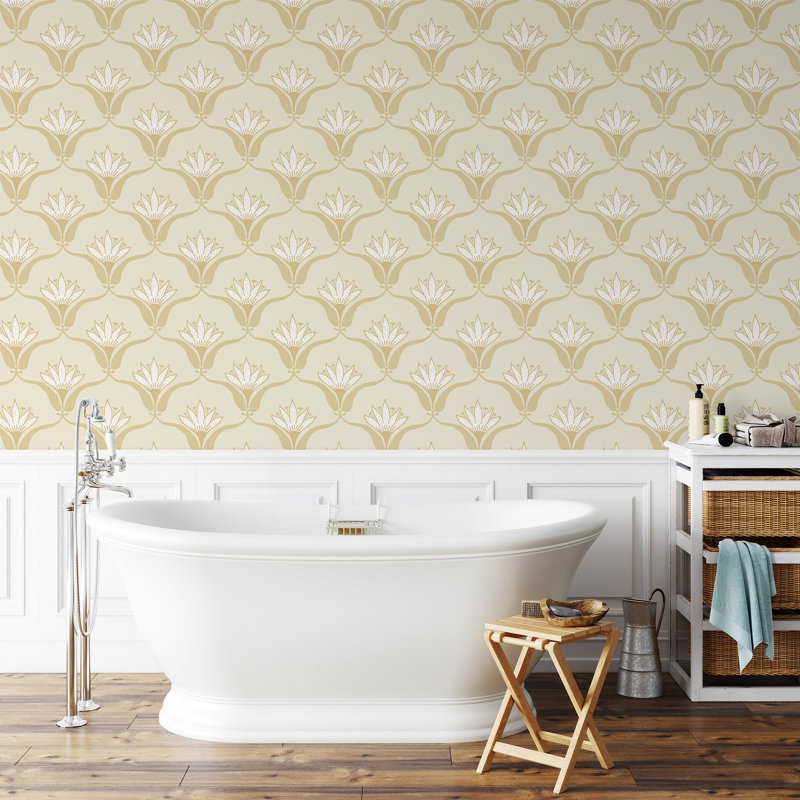 Shanghai Wallflower 10' L x 25" W Wallpaper Tile, Harvest Yellow, Faux Grasscloth, Non-pasted