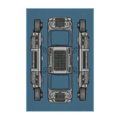 Machine Washable Transportation Blue Area Rug