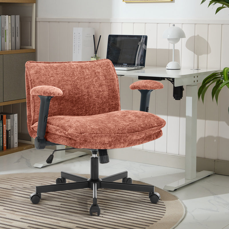 26" Wide Teddy Velvet Criss Cross Office Chair with Wheels, Cross-Legged Desk Chair with Flip-Up Height Adjustable Arms, Lumbar Support, Swivel Vanity Chair for Home Office, Bedroom, Study, 350 lbs